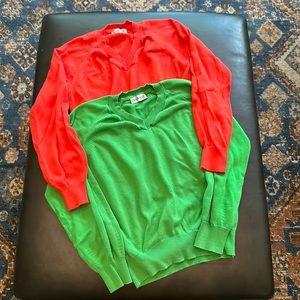 🌸 Kettlewell Verona V Neck Sweaters Red Coral & Green size S